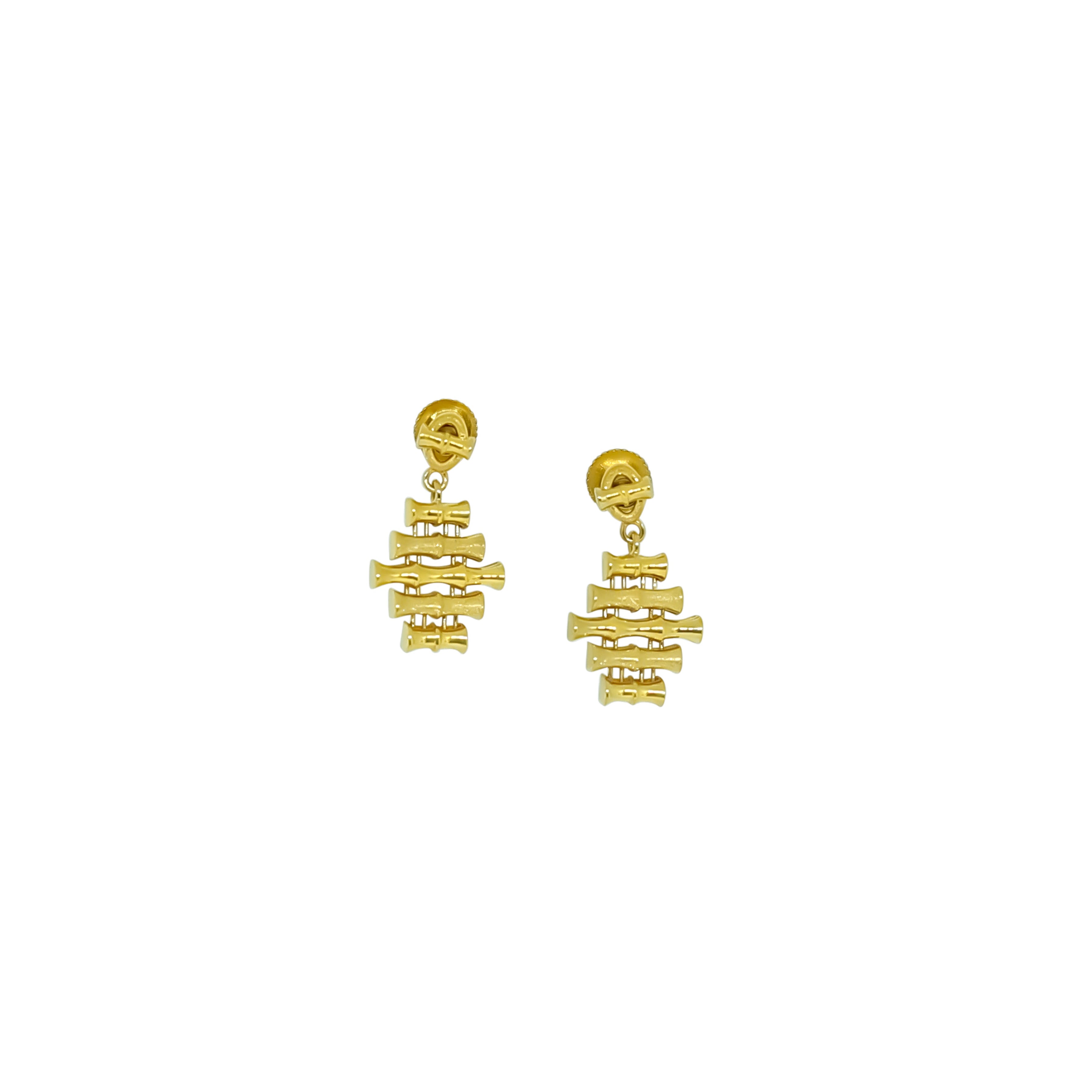 Pair of gold earrings on a white background