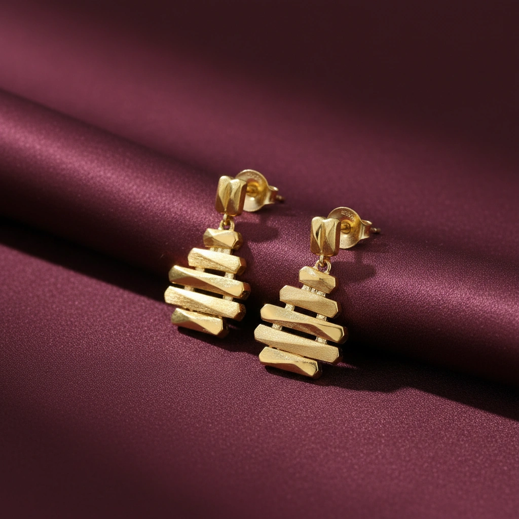 Sculpted layers gold drop earrings