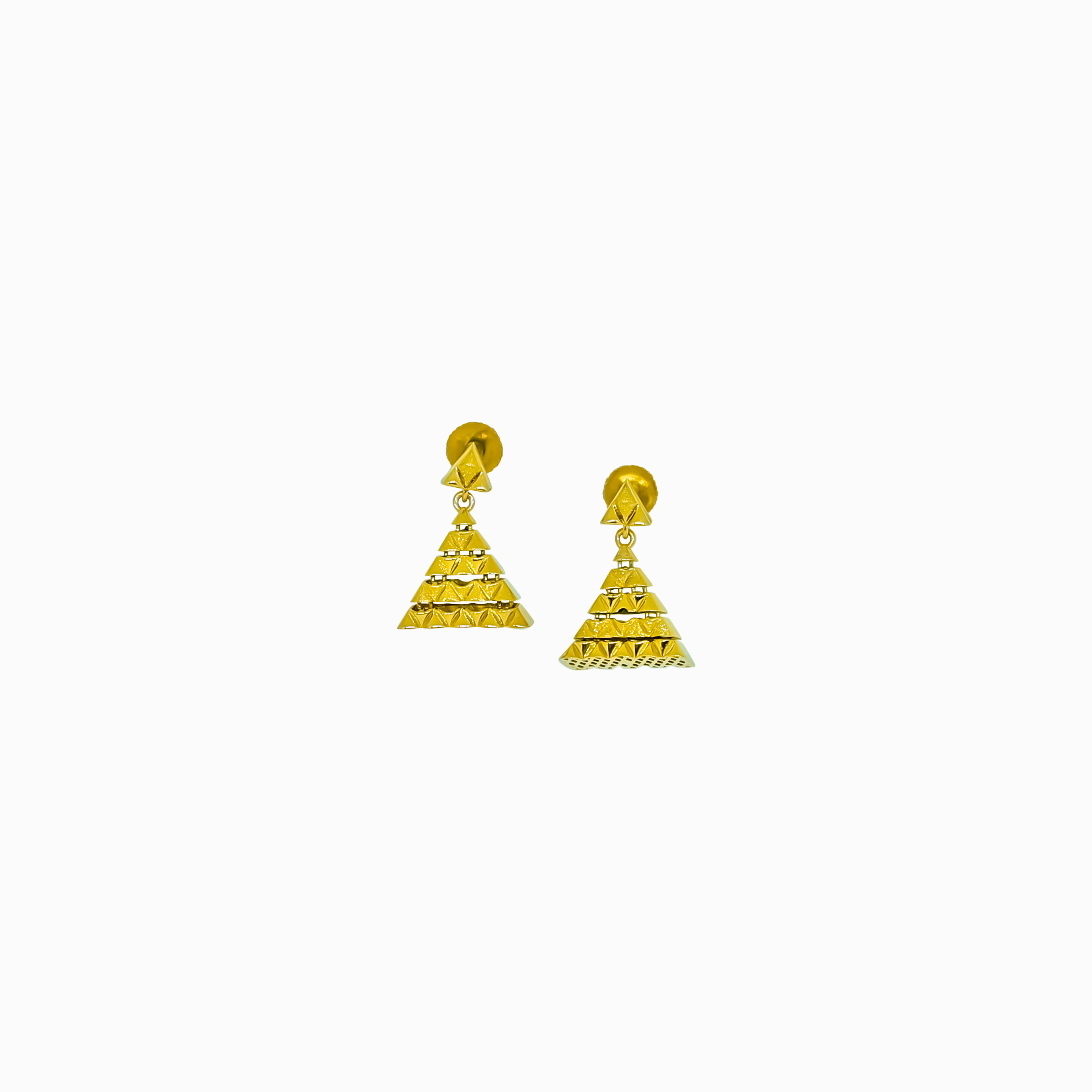Geometric golden pyramid drop earrings