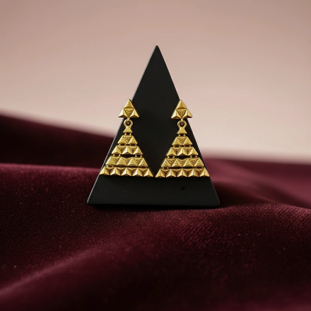 Geometric golden pyramid drop earrings