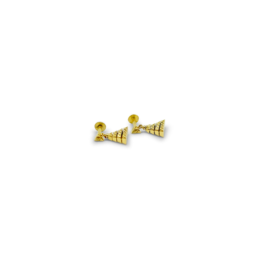Geometric golden pyramid drop earrings