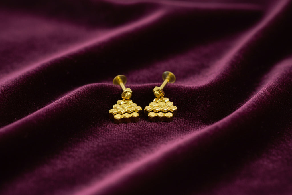 Honeycomb grid drop earrings