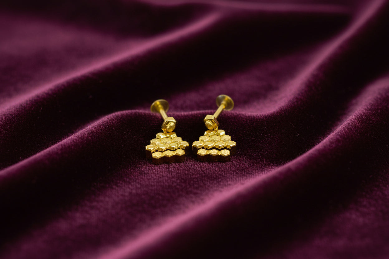 Honeycomb grid drop earrings
