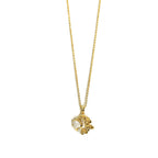 Gold necklace with a floral pendant on a white background