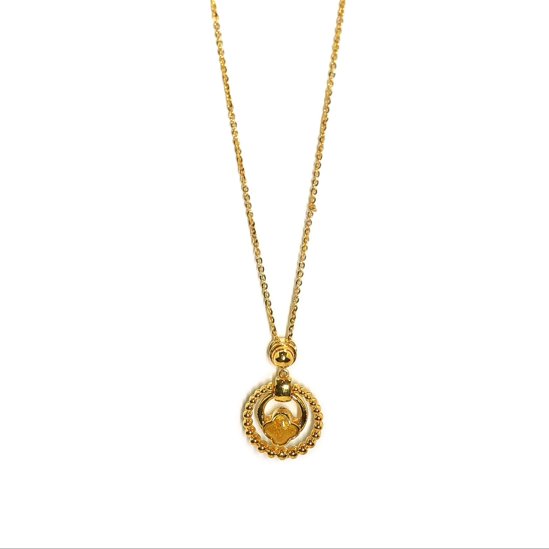 Beaded medallion gold pendant chain