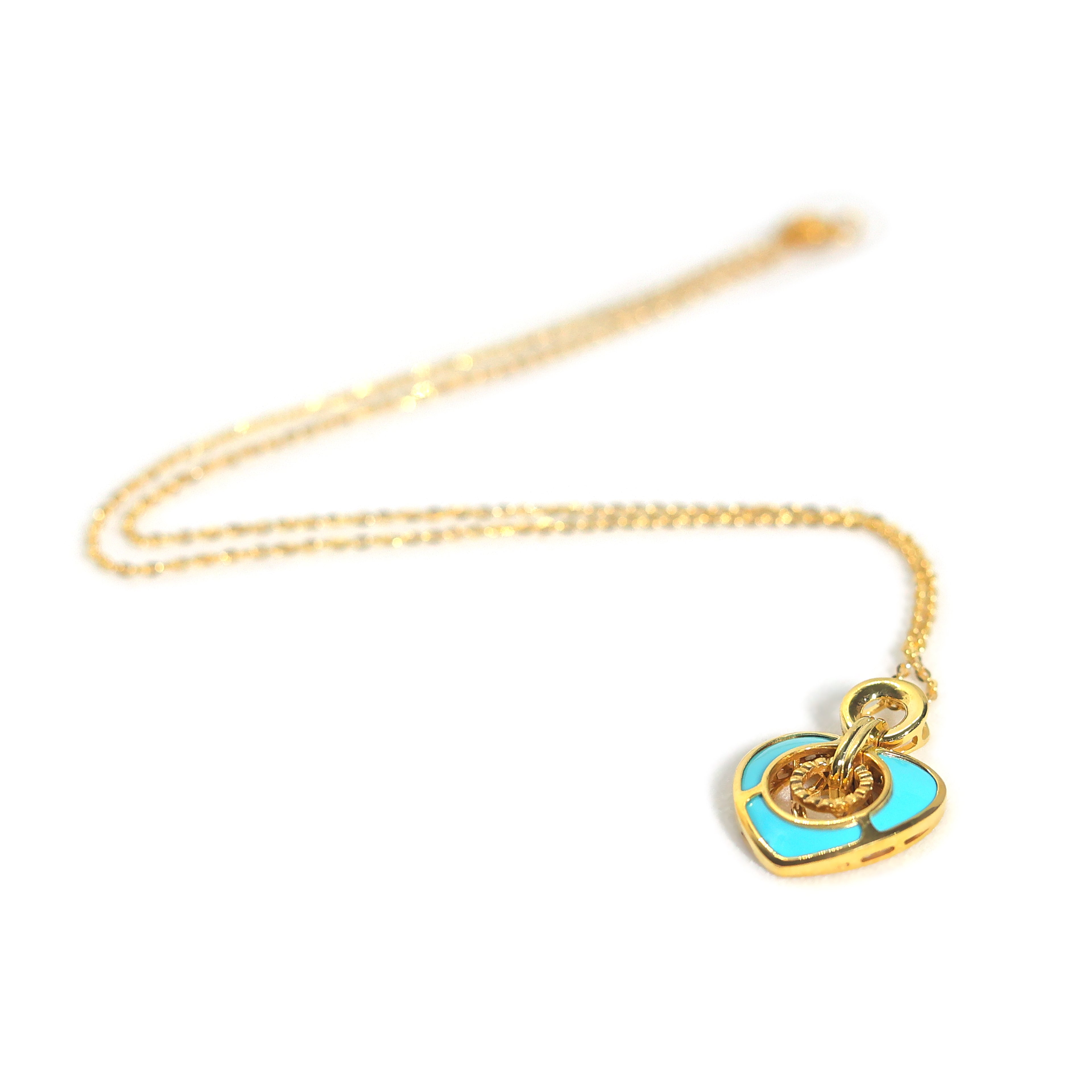 Elara Heart – Turquoise Enamel Gold Pendant Necklace